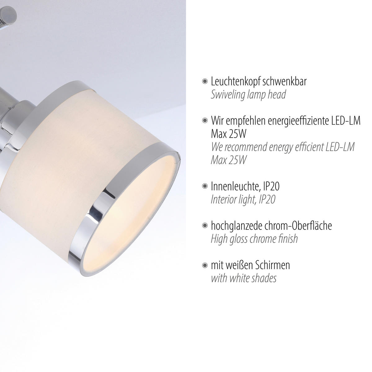 Just Light Spot ACCOR 15372-17 Chrom weiß Kunststoff B/H/L: ca. 29x22x47 cm E14 2 Brennstellen ACCOR - weiß/Chrom (47,00/29,00/22,00cm) - Just Light