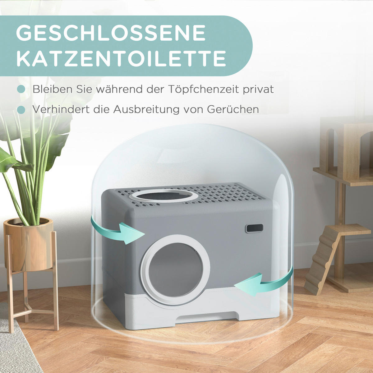 PawHut Katzentoilette grau Kunststoff B/H/L: ca. 41x38,5x52 cm Katzentoilette - grau (52,00/41,00/38,50cm) - PawHut