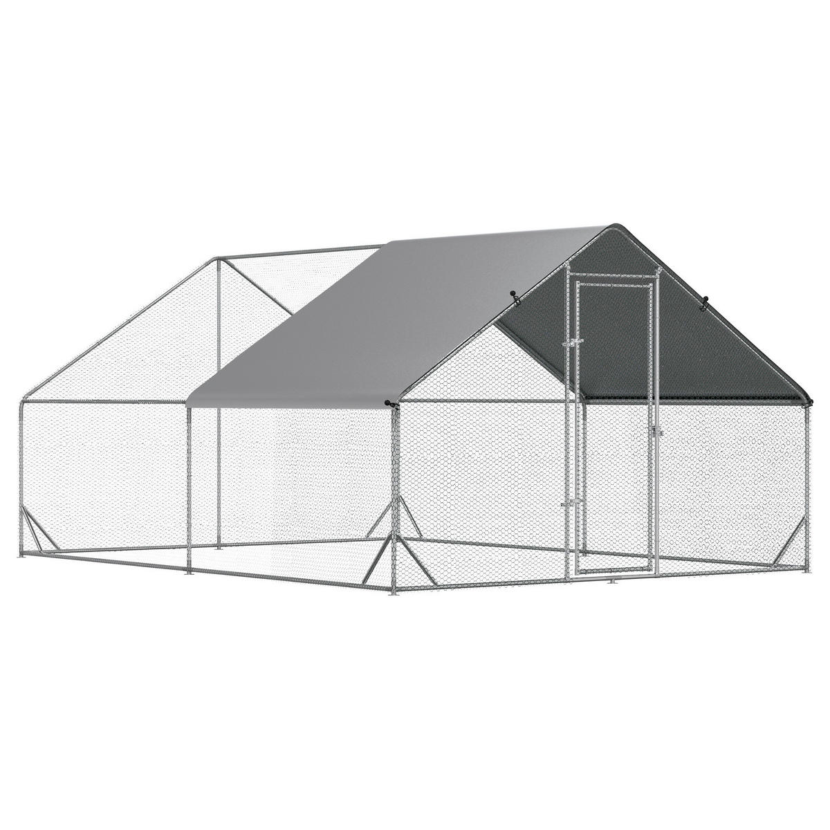 PawHut Stall grau Edelstahl B/H/L: ca. 400x300x200 cm Hühnerstall - silber/grau (200,00/400,00/300,00cm) - PawHut