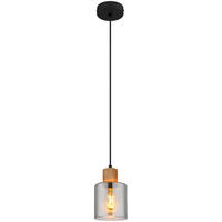 GLOBO Pendelleuchte schwarz Rauch dunkelbraun Glas Metall Holz H/D: ca. 120x12 cm E27 1 Brennstellen ALEIDIS - dunkelbraun/schwarz (12,00/120,00cm) - GLOBO