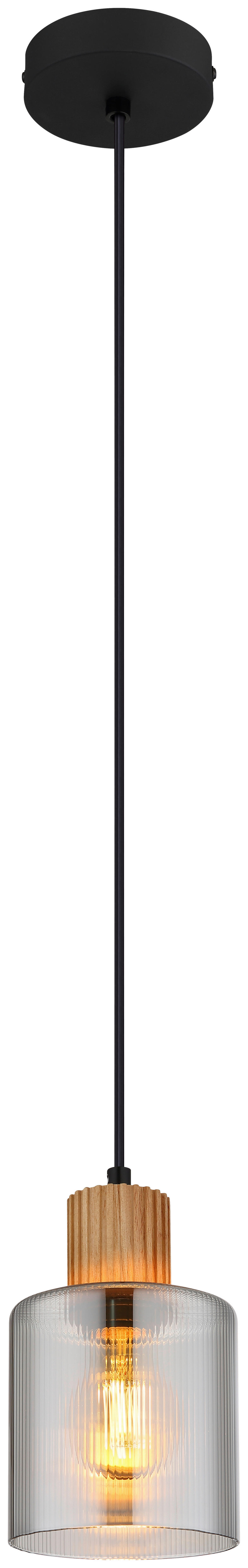 GLOBO Pendelleuchte schwarz Rauch dunkelbraun Glas Metall Holz H/D: ca. 120x12 cm E27 1 Brennstellen ALEIDIS - dunkelbraun/schwarz (12,00/120,00cm) - GLOBO