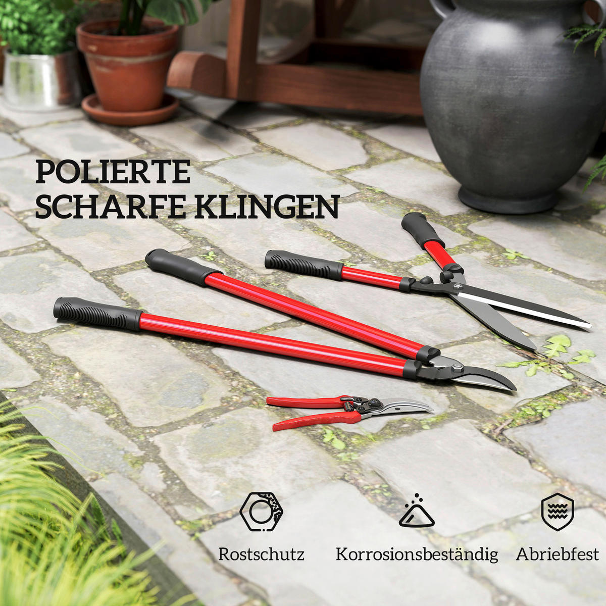 Outsunny Gartenwerkzeug-Set rot Kunststoff B/H/L: ca. 20x2,4x65 cm Gartenwerkzeug-Set - rot (65,00/20,00/2,40cm) - Outsunny