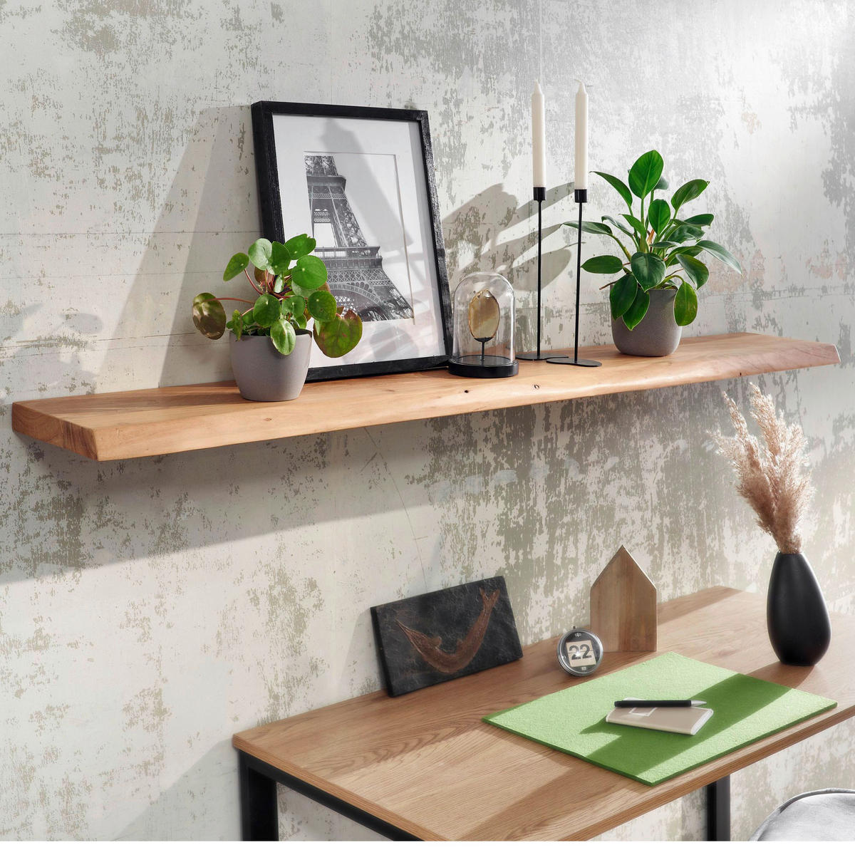 Wandregal braun Holz B/H/T: ca. 160x4x26 cm Wandregal - braun (160,00/4,00/26,00cm) - Wohnling