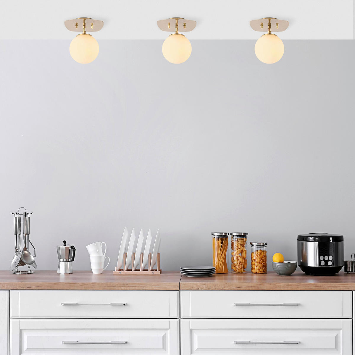 Opviq Deckenleuchte Well gold Glas Metall B/H/T/L/D: ca. 25x25x25x20x25 cm E14 1 Brennstellen Well - gold (20,00/25,00/25,00cm) - Opviq