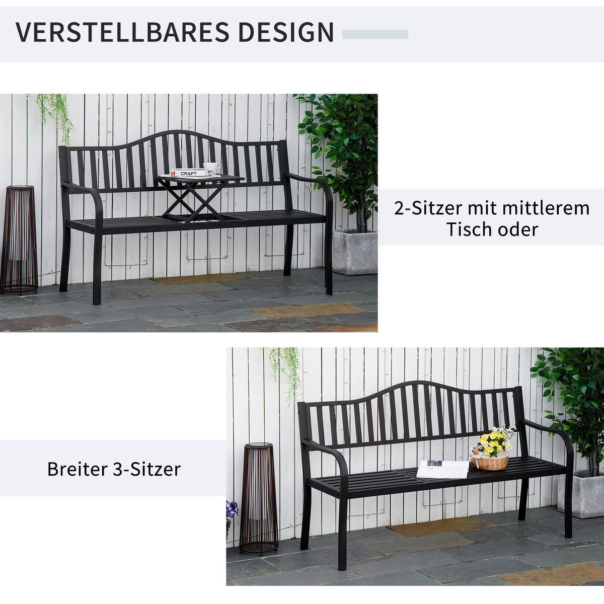 Outsunny Gartenbank Gartenbank - schwarz (150,00/58,50/90,00cm) - Outsunny
