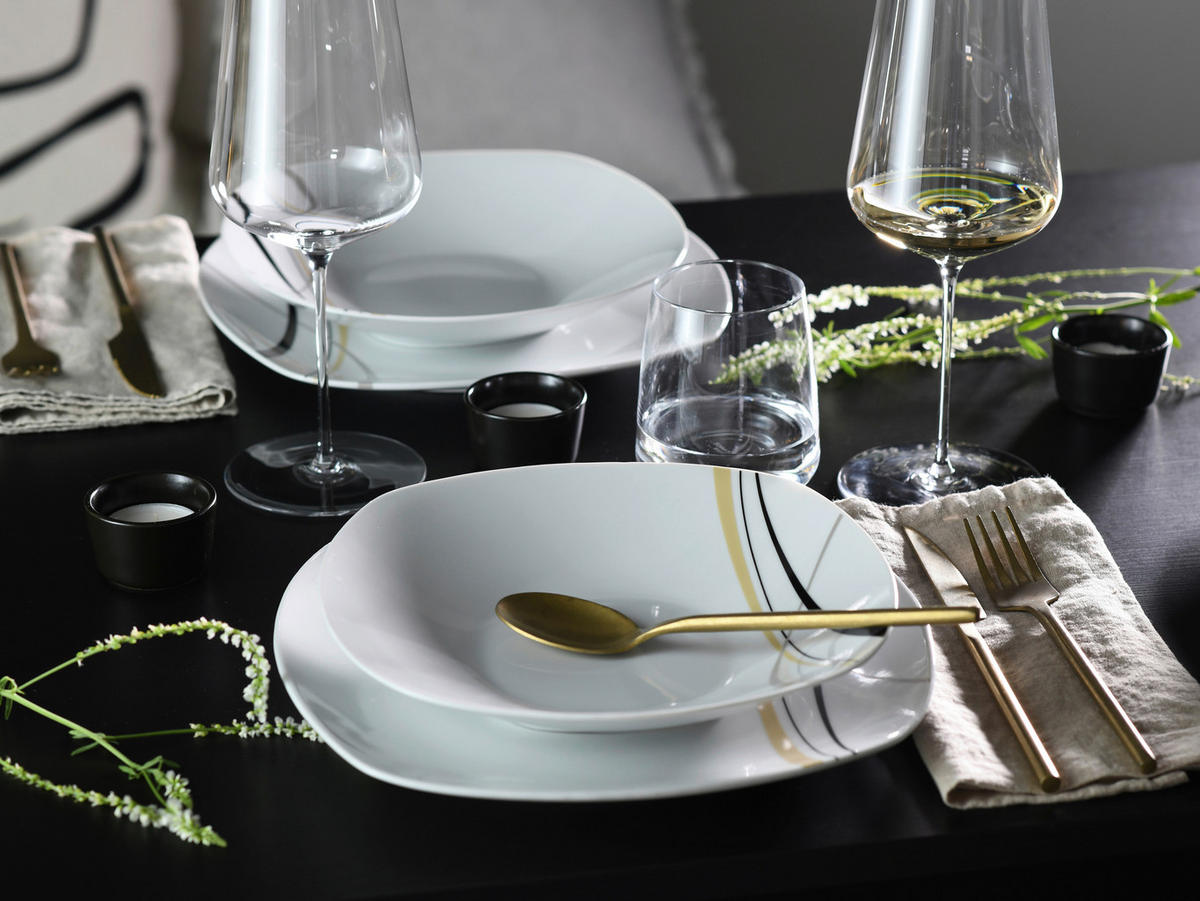 CreaTable Tafelservice Square City Line weiß Porzellan 12 tlg. Square City Line - sand/weiß - CreaTable