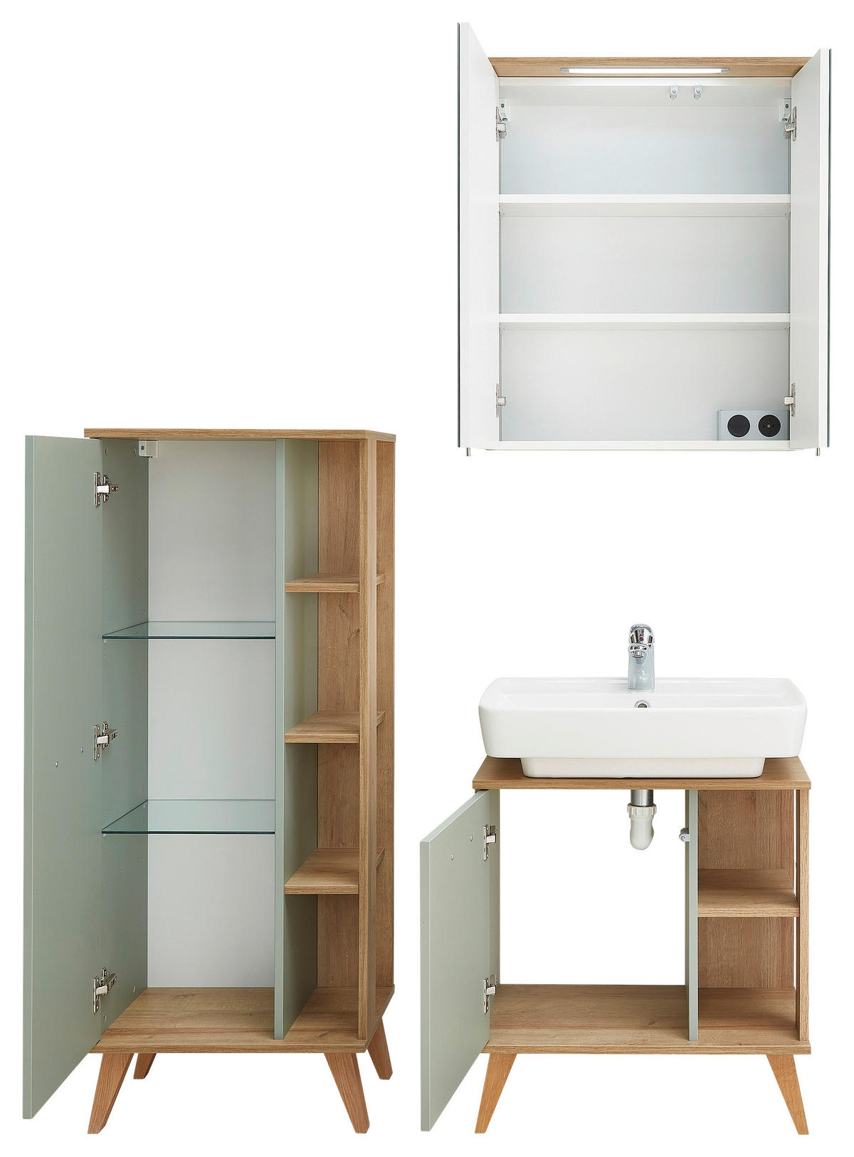 Badezimmer-Set Quickset 963 salbei Nachbildung Eiche Riviera Nachbildung B/H/T: ca. 111x200x33 cm Quickset 963 - Eiche/salbei (111,00/200,00/33,00cm) - Pelipal