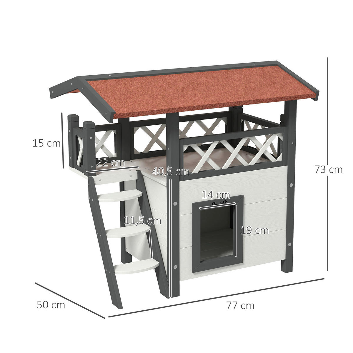 PawHut Katzen-Zubehör weiß Polypropylen B/H/L: ca. 50x77x73 cm Katzenhaus - weiß/rot (73,00/50,00/77,00cm) - PawHut