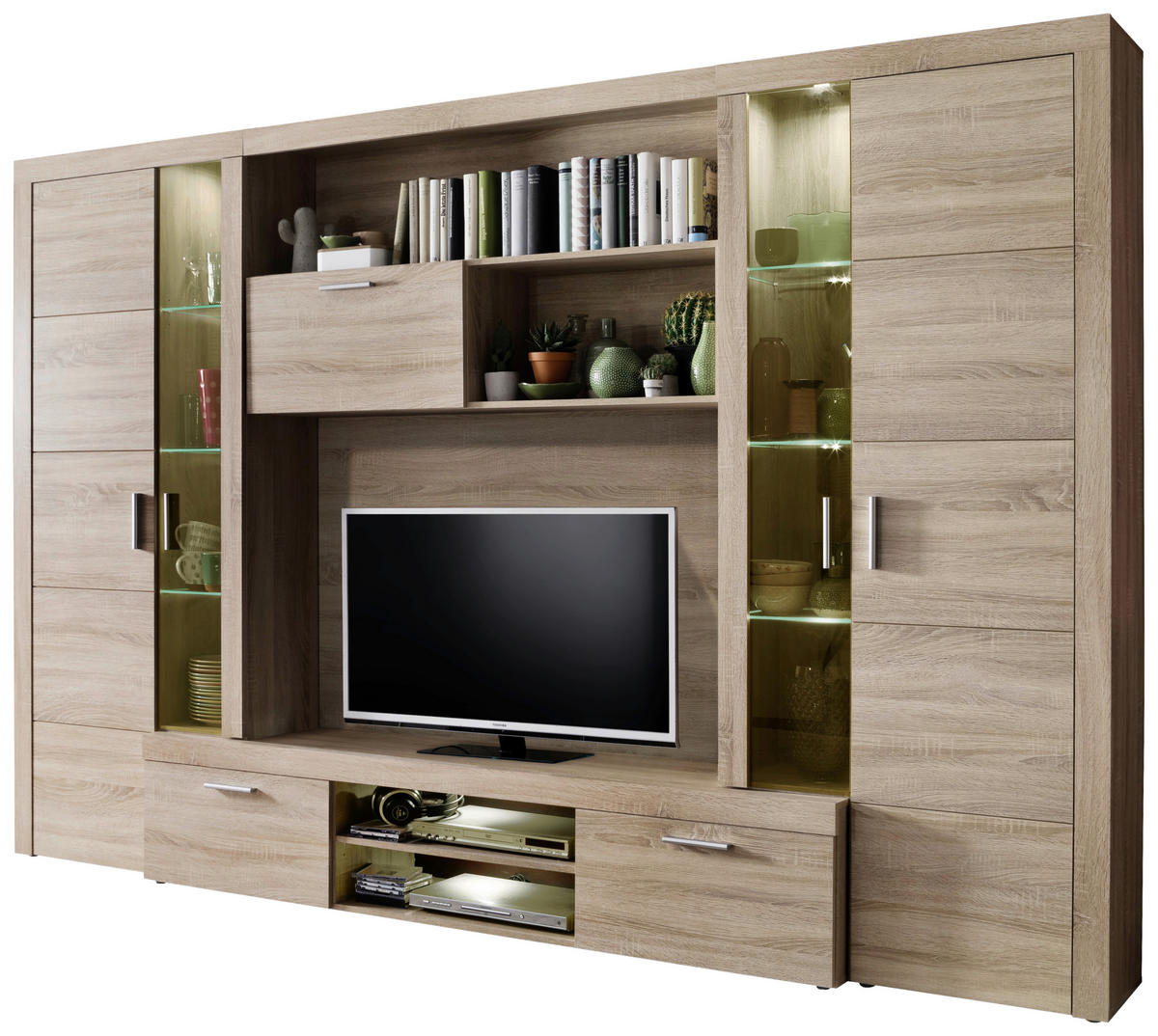 Wohnwand Mondeo Eiche Sägerau hell Nachbildung B/H/T: ca. 291x197x41 cm Mondeo - Eiche (291,00/197,00/41,00cm) - Trendteam