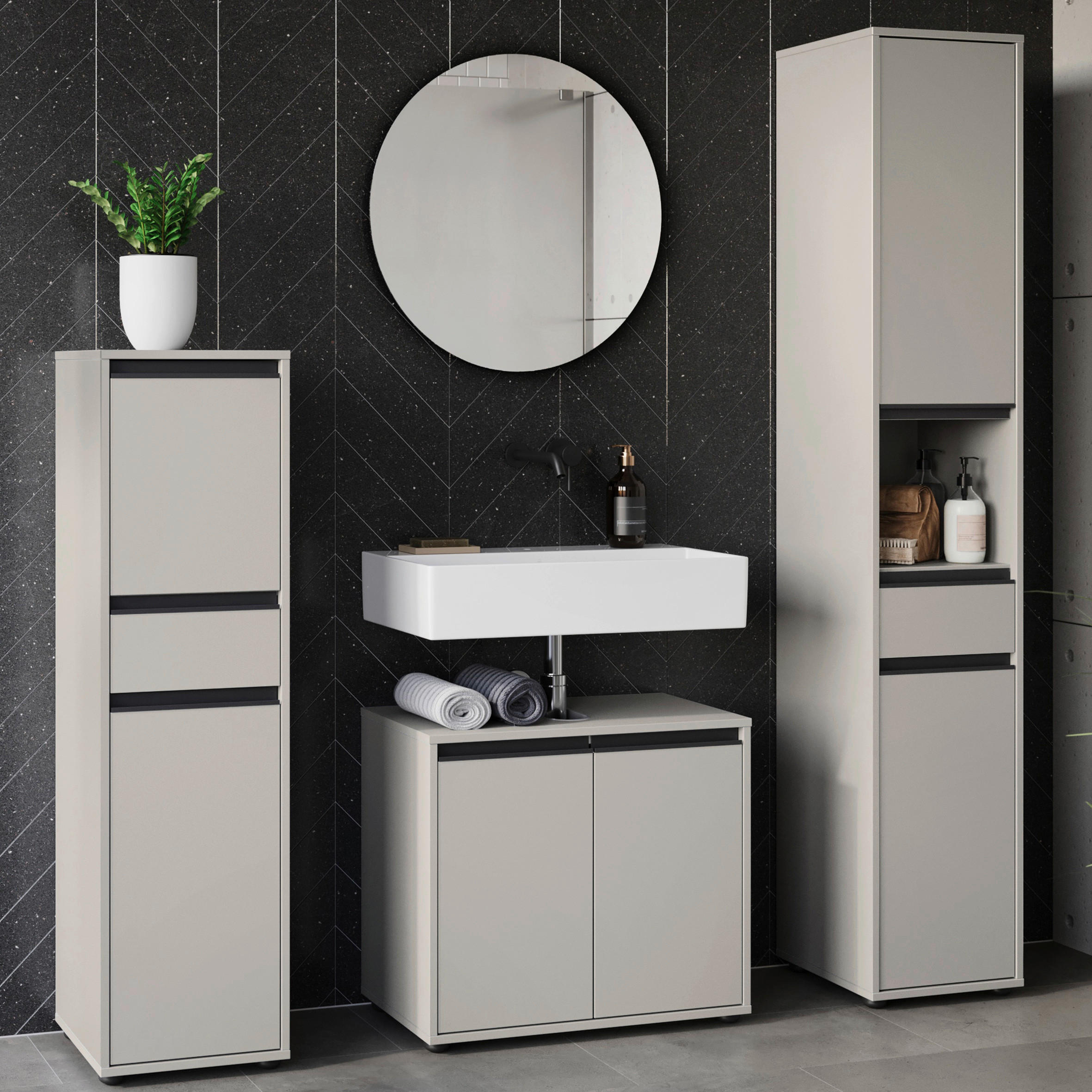 Badezimmer-Set 9931-186 steingrau B/H/T: ca. 156x190x34 cm 9931-186 - steingrau (156,00/190,00/34,00cm) - Germania