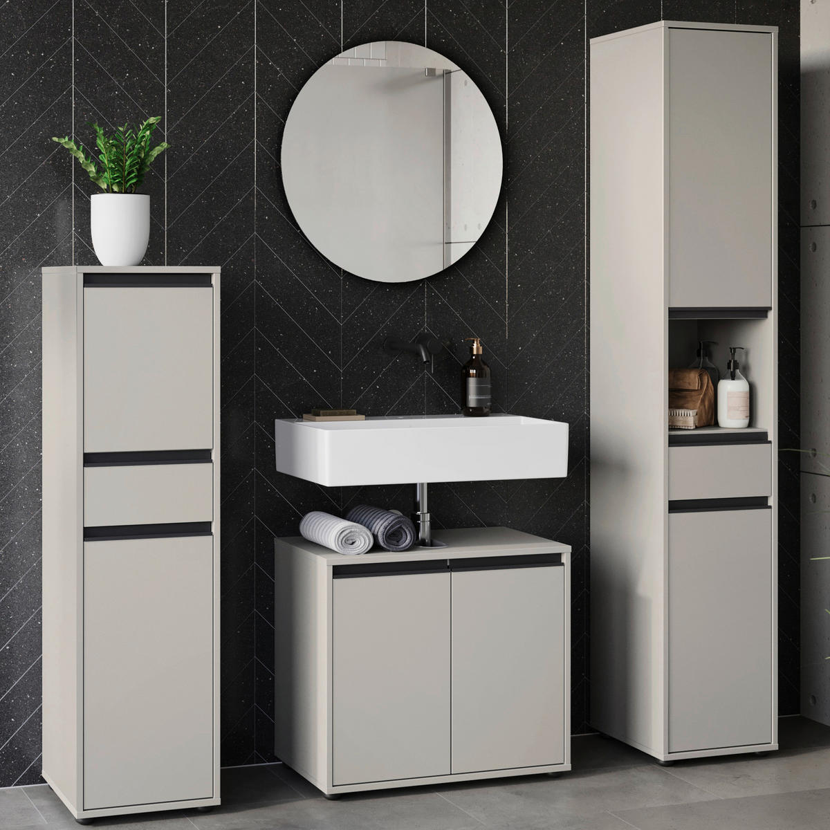 Badezimmer-Set 9931-186 steingrau B/H/T: ca. 156x190x34 cm 9931-186 - steingrau (156,00/190,00/34,00cm) - Germania