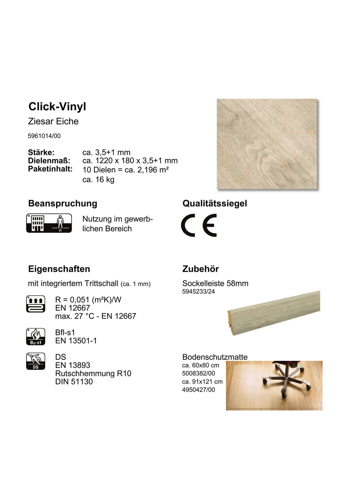 Check One Click-Vinylboden Ziesar ca. 2,196 m² im Paket  B/L: ca. 18x122 cm pro Paket Ziesar ca. 2,196 m² im Paket - (18,00/122,00cm) - Check One