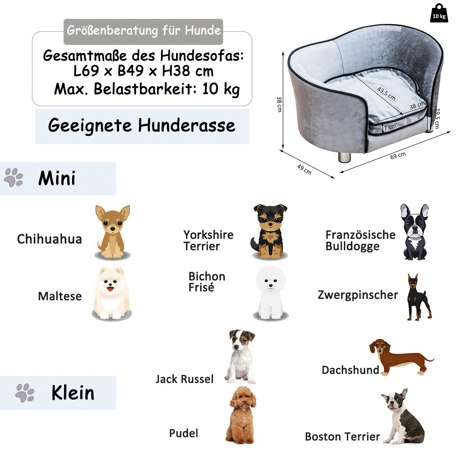 PawHut Hundecouch hellgrau Holz B/H/L: c...