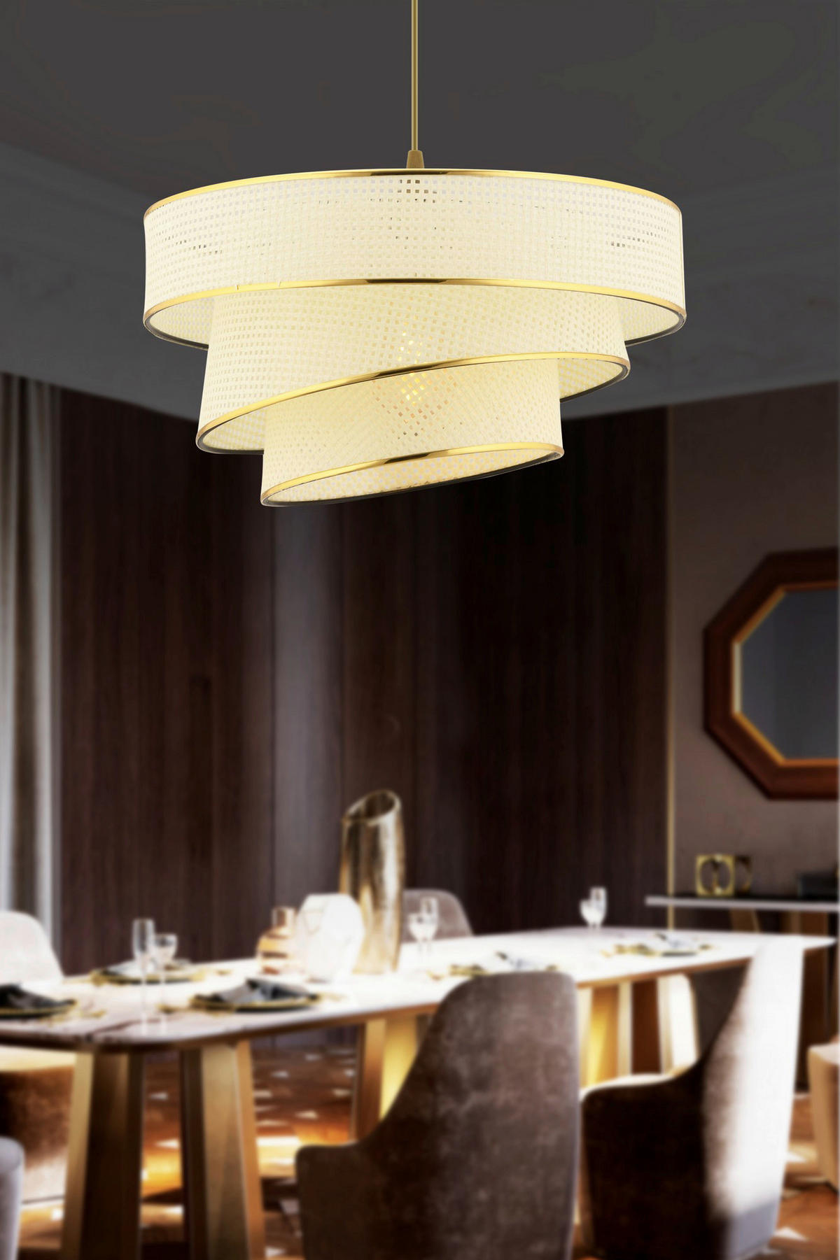 Opviq Pendelleuchte gold weiß Baumwolle Metall B/H/L: ca. 40x72x40 cm E27 1 Brennstellen Couper Hazeran - gold/weiß (40,00/40,00/72,00cm) - Opviq