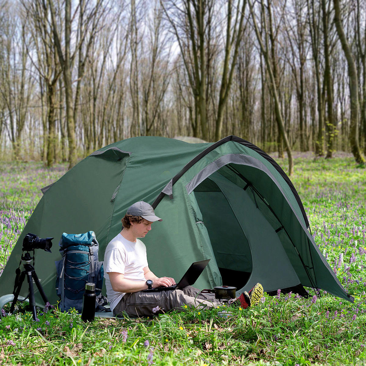 Outsunny Campingzelt grau Polyester B/H/L: ca. 183x130x325 cm Campingzelt - grau (325,00/183,00/130,00cm) - Outsunny