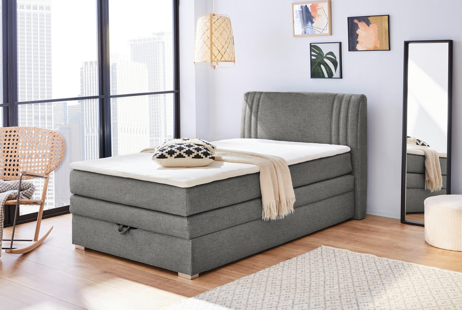 Boxspringbett  dunkelgrau Liegefläche B/L: ca. 120x12 cm Amira_Boxspringbett - weiß/dunkelgrau (134,00/105,00/217,00cm)