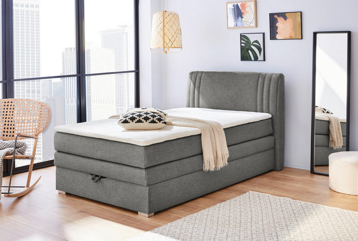 Boxspringbett  dunkelgrau Liegefläche B/L: ca. 120x12 cm Amira_Boxspringbett - weiß/dunkelgrau (134,00/105,00/217,00cm)