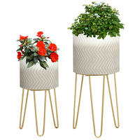 Outsunny Blumentöpfe-Set mit Gestell Blumentöpfe-Set_mit_Gestell - gold/weiß (30,00/30,00/67,00cm) - Outsunny