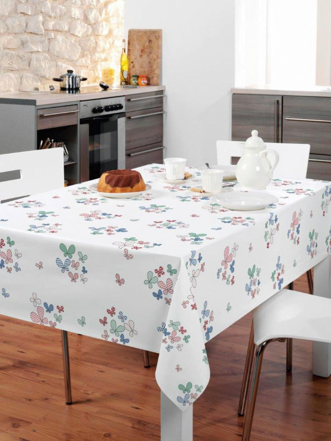 Milano Abwaschbarer Tischbelag Schmetterlinge weiß B: ca. 140 cm Schmetterlinge - weiß/bunt (140,00cm) - Milano