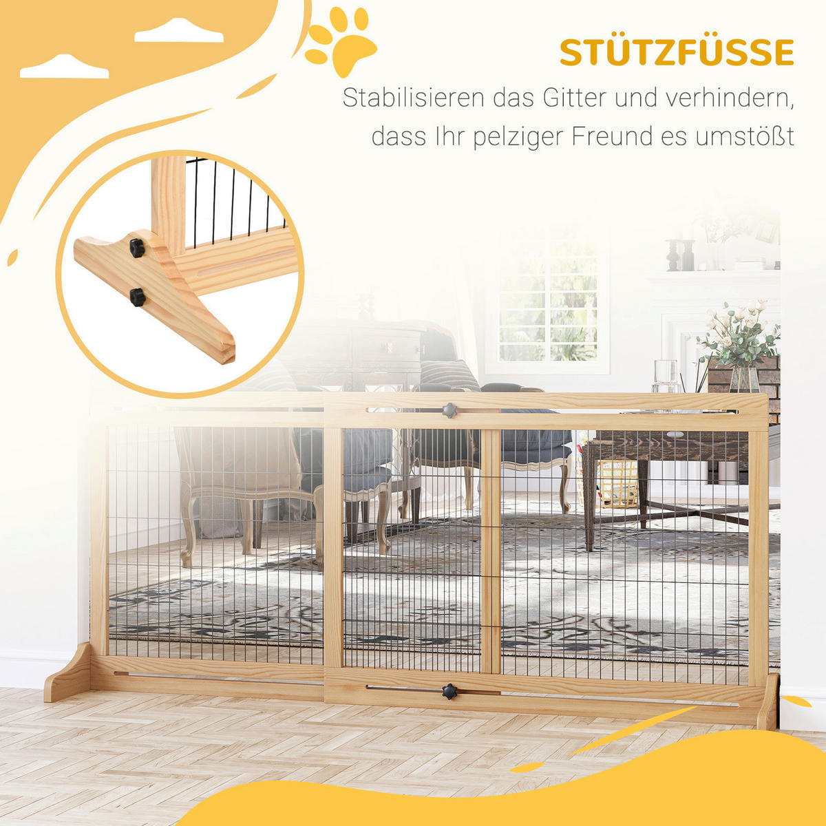 PawHut Hunde Absperrgitter natur Stahl B/H/L: ca. 36x69x183 cm Hunde Absperrgitter - natur (183,00/36,00/69,00cm) - PawHut