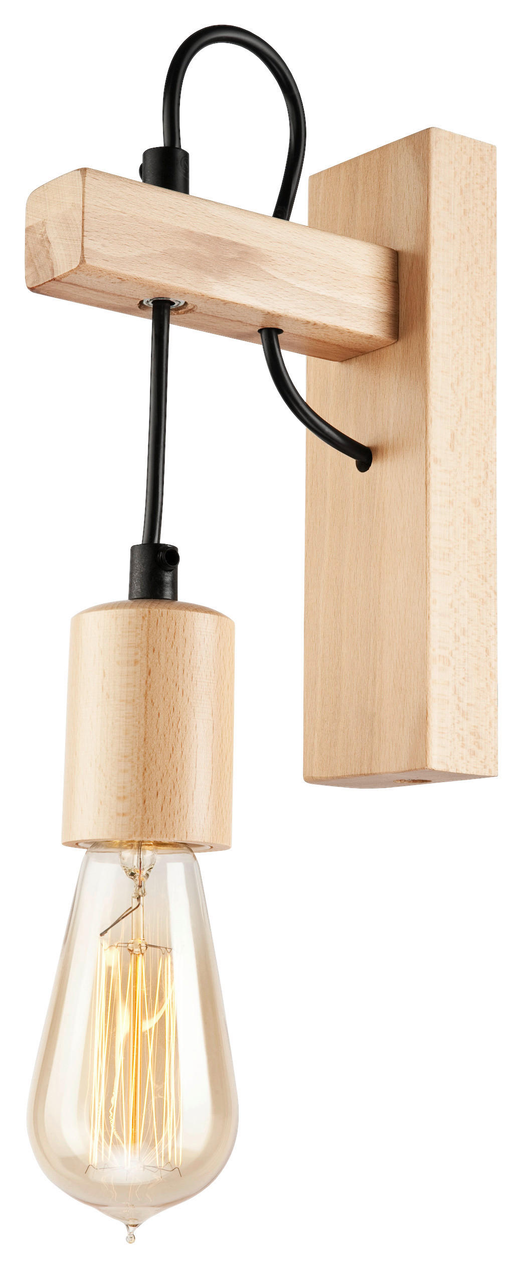 Lamkur Wandleuchte LEON 34836 natur Stahl Holz H/L: ca. 39x18 cm E27 1 Brennstellen Leon - natur (18,00cm) - Lamkur