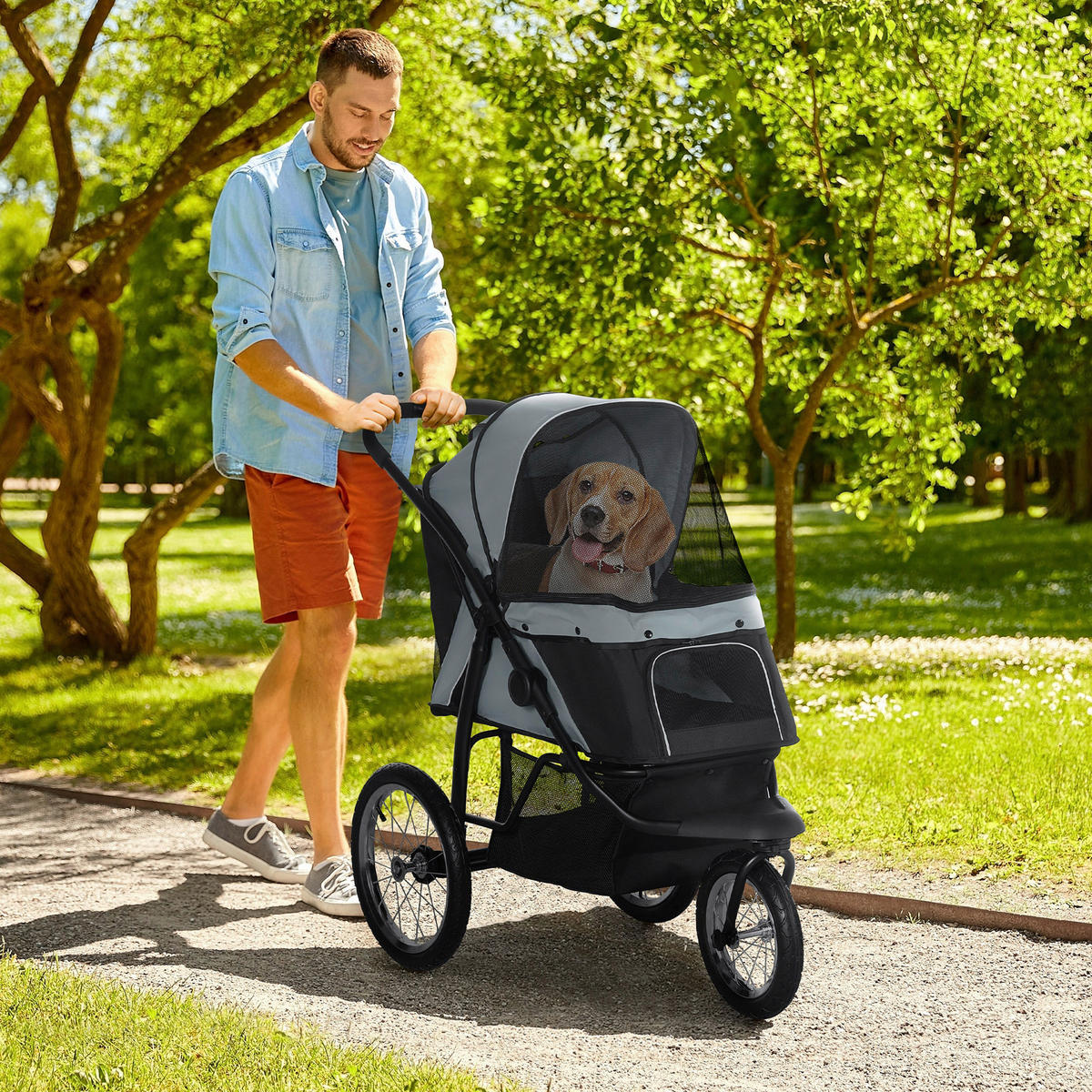 PawHut Hunde-Zubehör grau Polypropylen B/H/L: ca. 58x111x107 cm Hundebuggy - grau (107,00/58,00/111,00cm) - PawHut