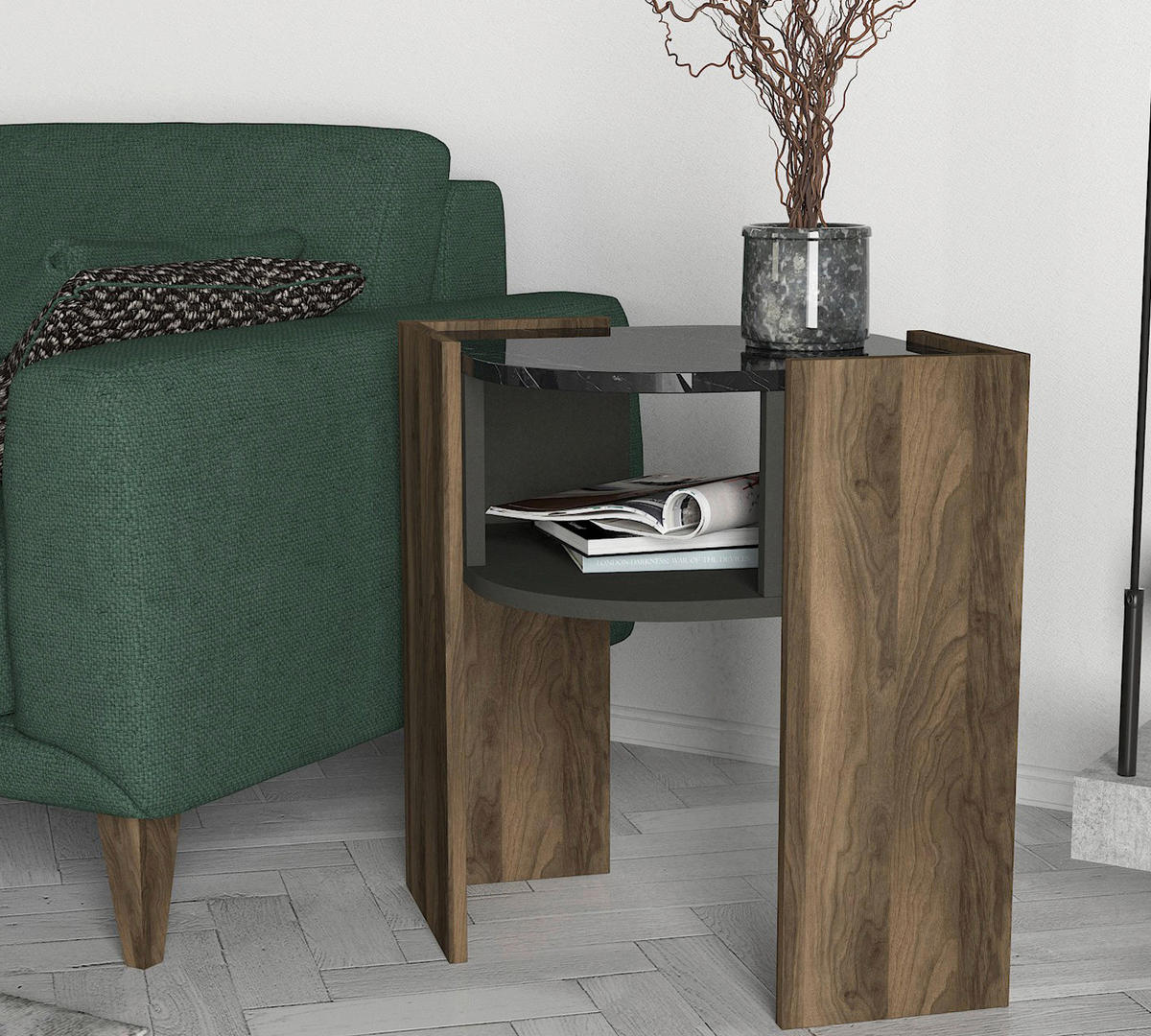 Beistelltisch Marbel walnuss Nachbildung Marmor Optik Spanplatte B/H/T: ca. 47,6x60x22 cm Marbel - walnuss (47,60/60,00/22,00cm) - moebel17