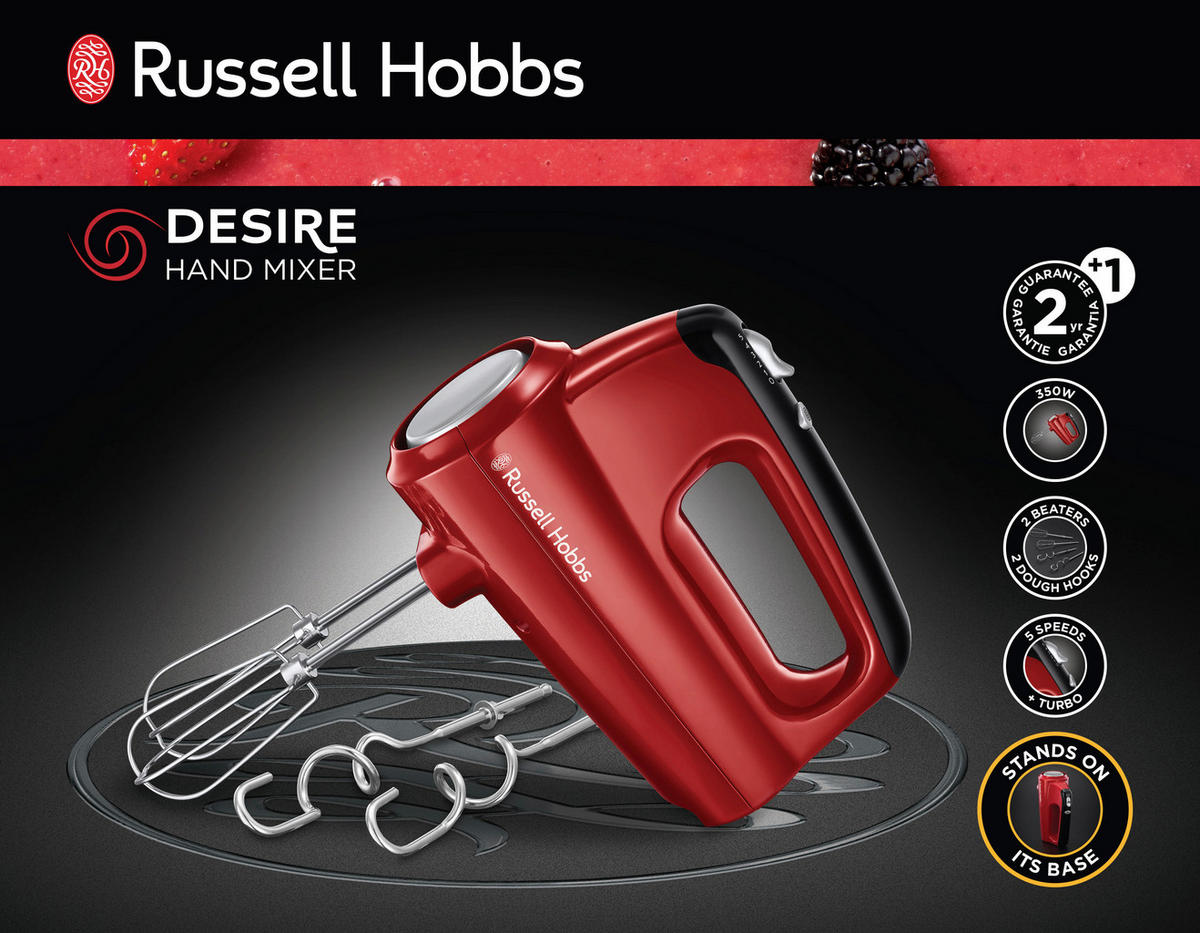Russell Hobbs Handmixer 24670-56 rot schwarz Kunststoff B/H/L: ca. 8,5x15,9x19,6 cm Handmixer_Desire 24670-56 - rot/schwarz (19,60/8,50/15,90cm) - Russell Hobbs