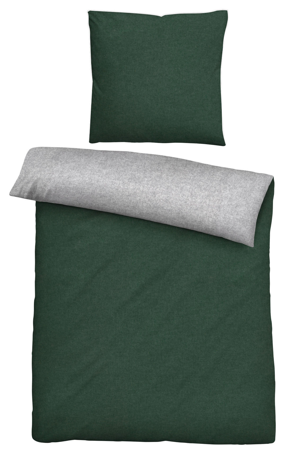 Baumwoll Bettwäsche Flanell Wendebettwäsche_Flanell 155x220 - dunkelgrün/silber (155,00/220,00cm)