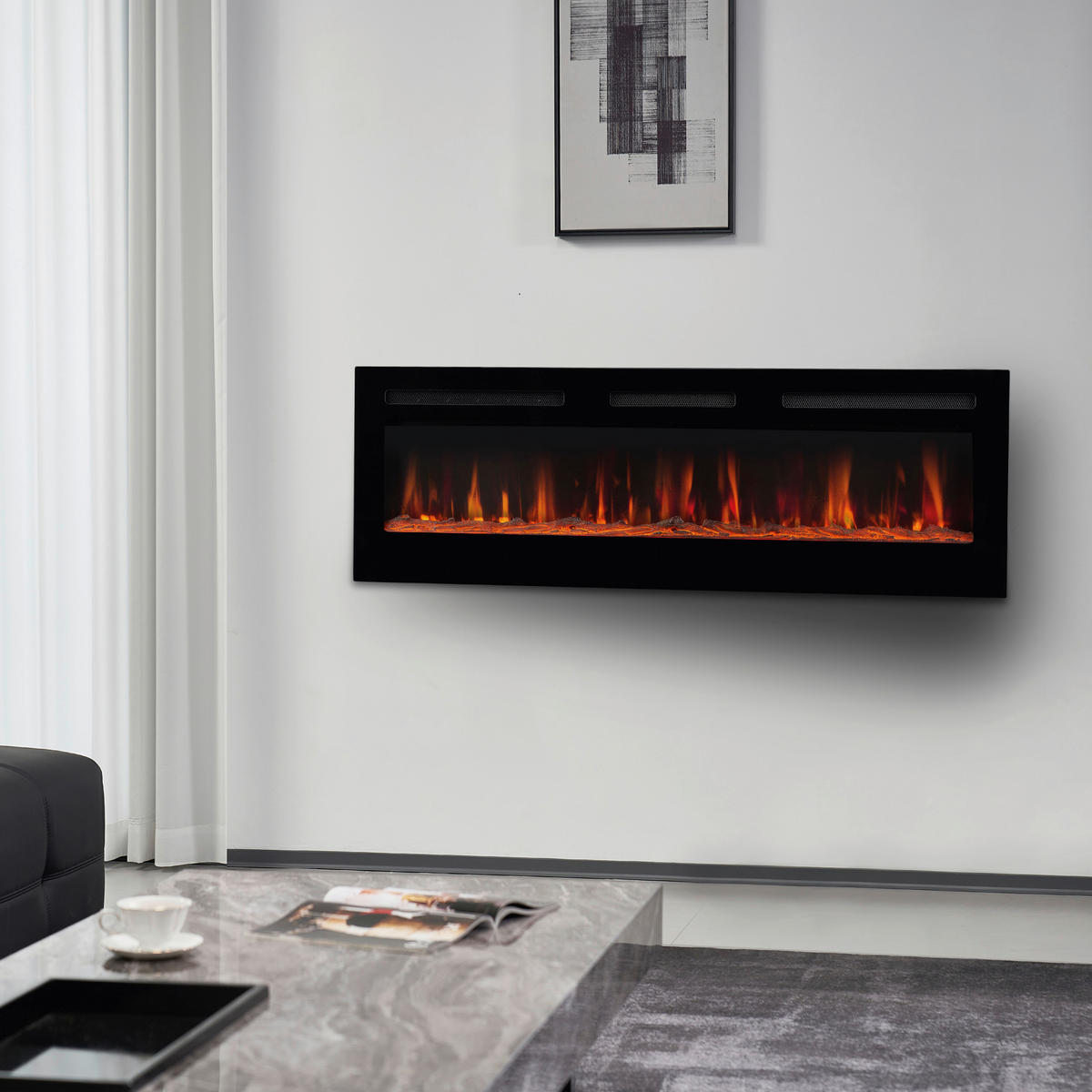 KAMINIO Elektrischer-Kamin MARLON schwarz Metall B/H/T: ca. 127x46,6x11,9 cm ca. 1800 W MARLON - schwarz (127,00/46,60/11,90cm) - KAMINIO