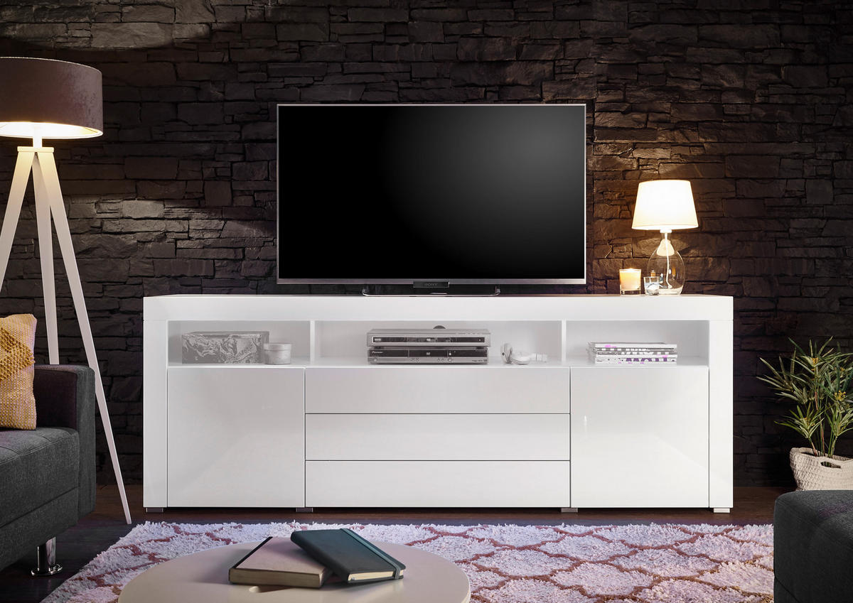 TV-Highboard Goal weiß weiß Hochglanz B/H/T: ca. 200x74x44 cm Goal - weiß (200,00/74,00/44,00cm)