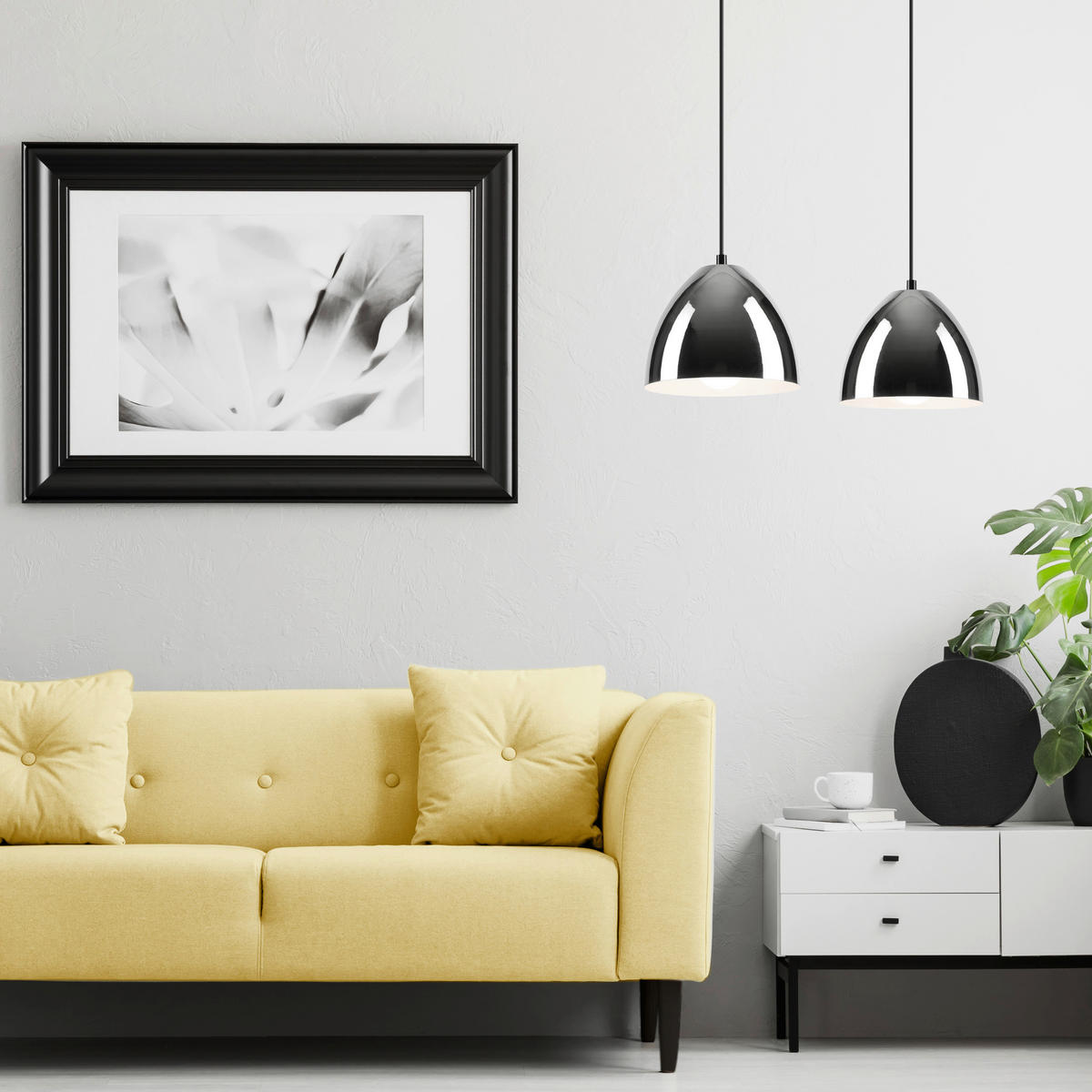 Lamkur Pendelleuchte MIA 40455 Chrom Stahl H/L: ca. 89x50 cm E27 2 Brennstellen Mia - Chrom (50,00cm) - Lamkur