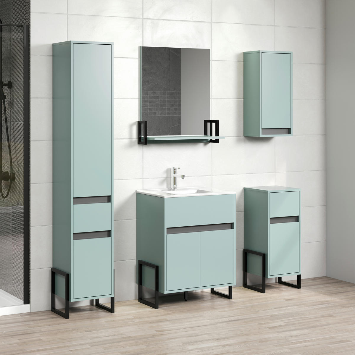 Wandspiegel Matix blau matt B/H/T: ca. 64x74x24 cm Matix - blau (64,00/74,00/24,00cm) - Trendteam