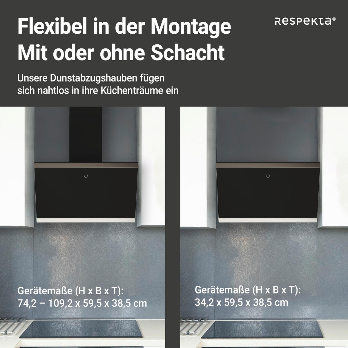Respekta Dunstabzugshaube CH89060S schwarz B/H/T: ca. 59,5x73,5x37,8 cm CH89060S - schwarz (59,50/73,50/37,80cm) - Respekta