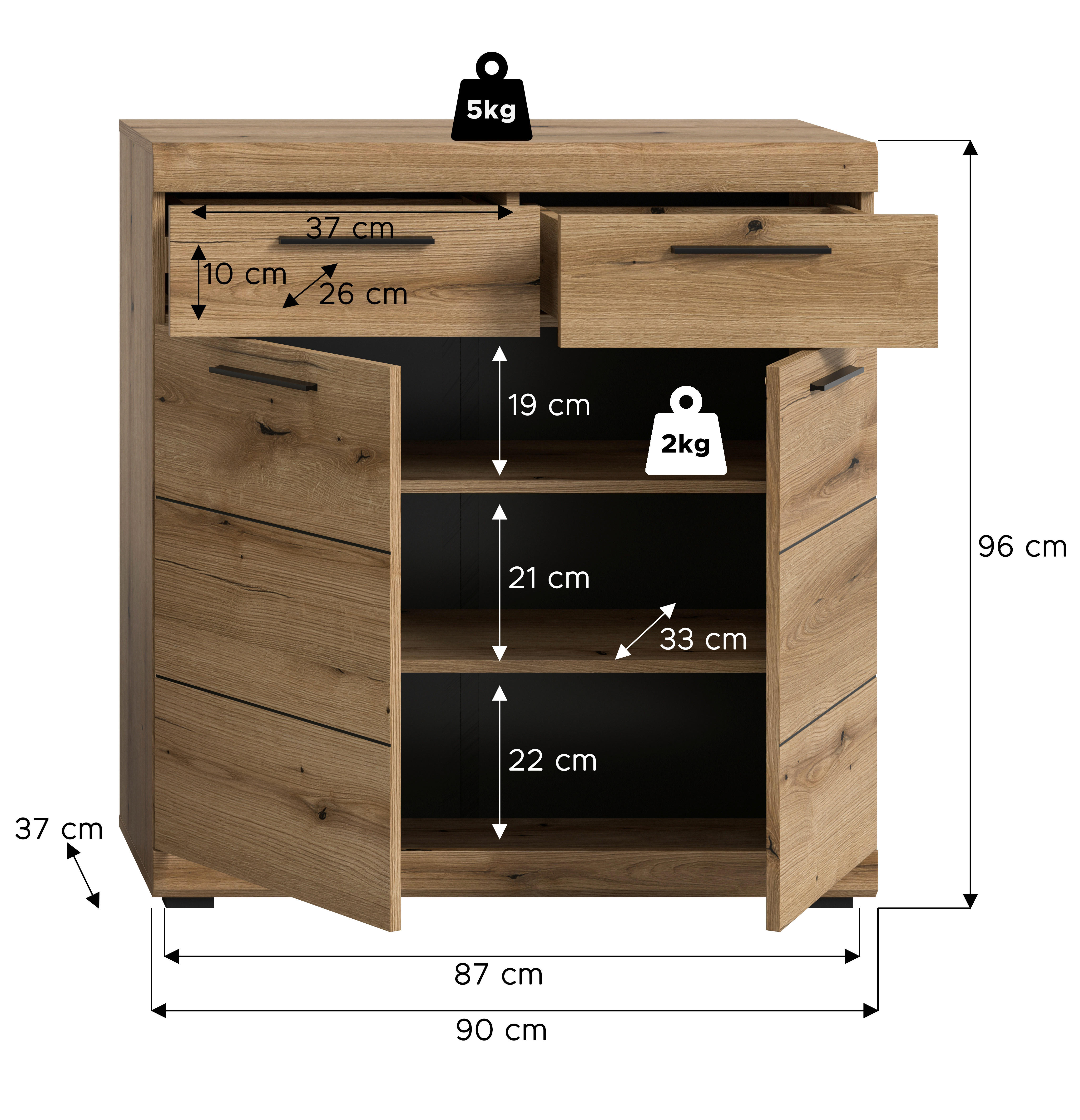 Kommode SCOUT Evoke Oak Nachbildung B/H/T: ca. 90x96x37 cm SCOUT - (90,00/96,00/37,00cm) - xonox.home