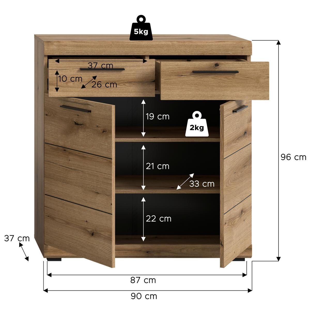 Kommode SCOUT Evoke Oak Nachbildung B/H/T: ca. 90x96x37 cm SCOUT - (90,00/96,00/37,00cm) - xonox.home