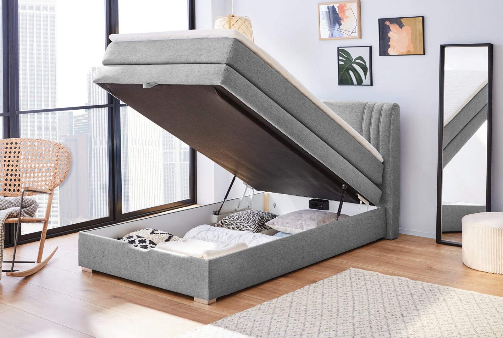 Boxspringbett  grau Liegefläche B/L: ca. 120x200 cm Amira_Boxspringbett - weiß/grau (134,00/105,00/217,00cm)