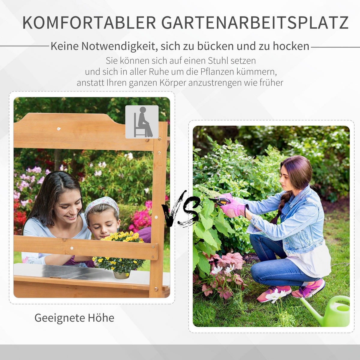 Outsunny Pflanztisch mit Haken natur B/H/L: ca. 42x142x80 cm Pflanztisch 845-375 - natur (80,00/42,00/142,00cm) - Outsunny