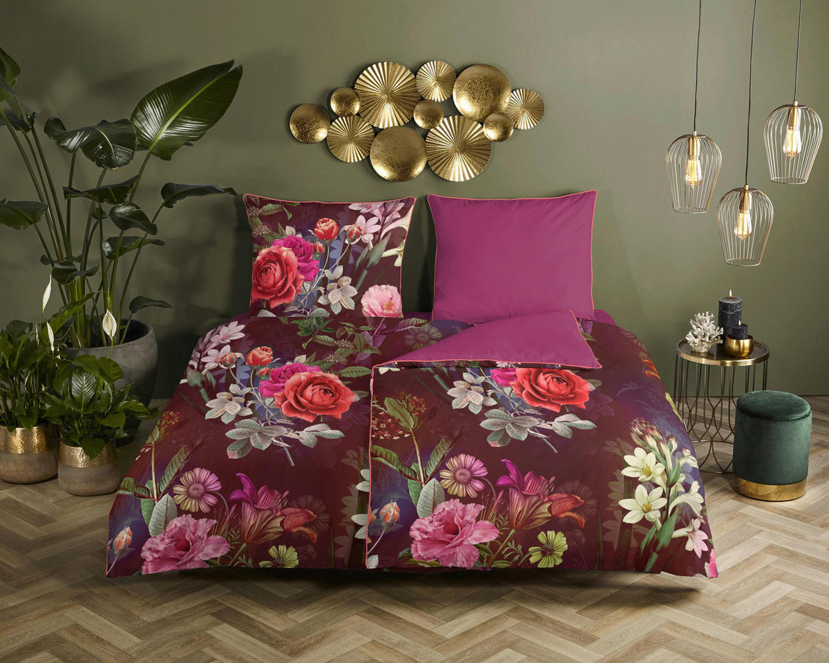 Baumwoll Bettwäsche Simone Satin Simone - bordeaux (155,00/220,00cm) - Descanso
