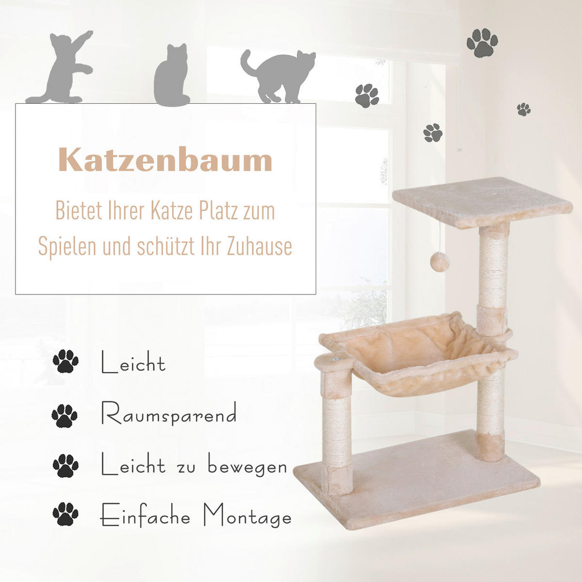 PawHut Katzenbaum beige Spanplatte B/H/L: ca. 36x70x50 cm Katzenbaum - beige (50,00/36,00/70,00cm) - PawHut