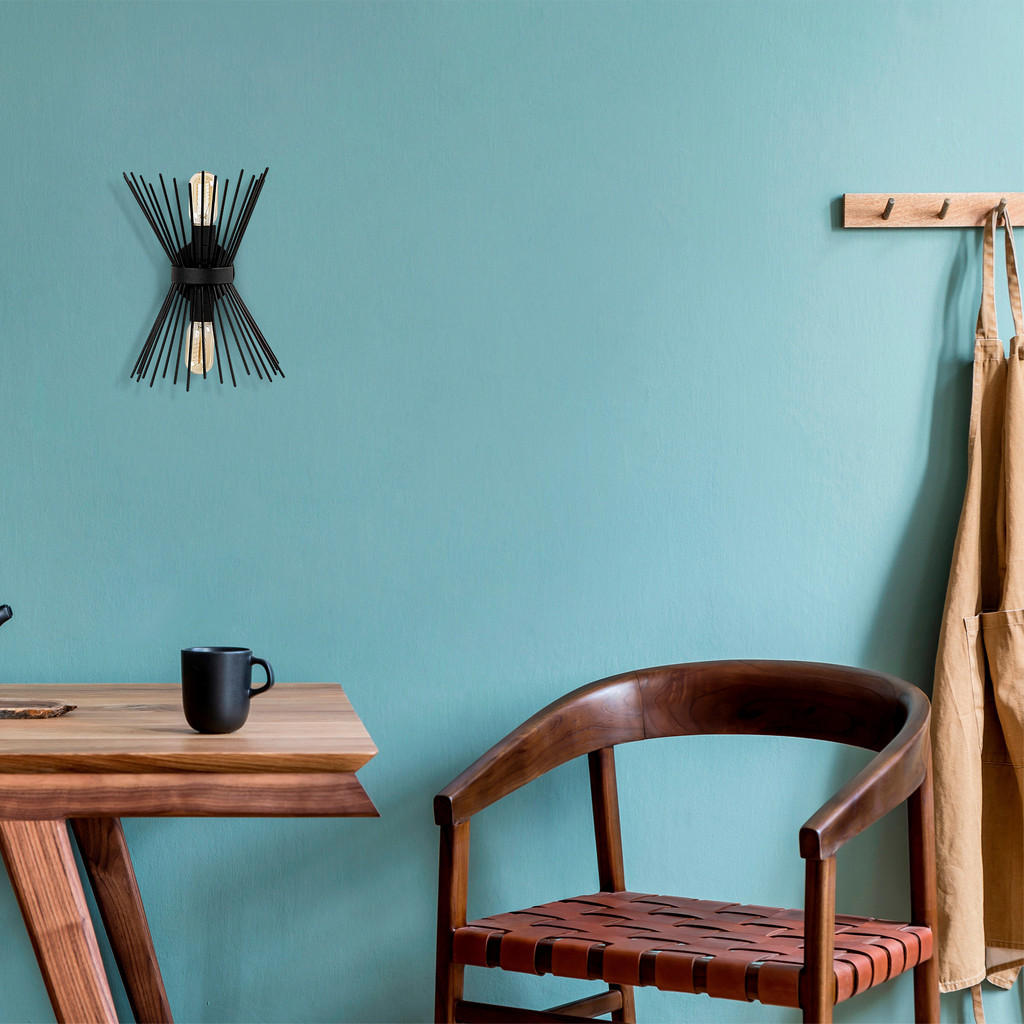 Thumbnail - Opviq Wandleuchte Kirpi schwarz Metall B/H/T/L/D: ca. 16x33x16x23x12 cm E27 2 Brennstellen