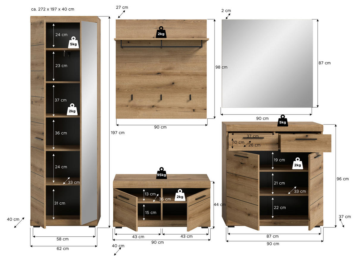 Garderobe SCOUT Evoke Oak Nachbildung B/H/T: ca. 272x197x40 cm SCOUT - (272,00/197,00/40,00cm) - xonox.home