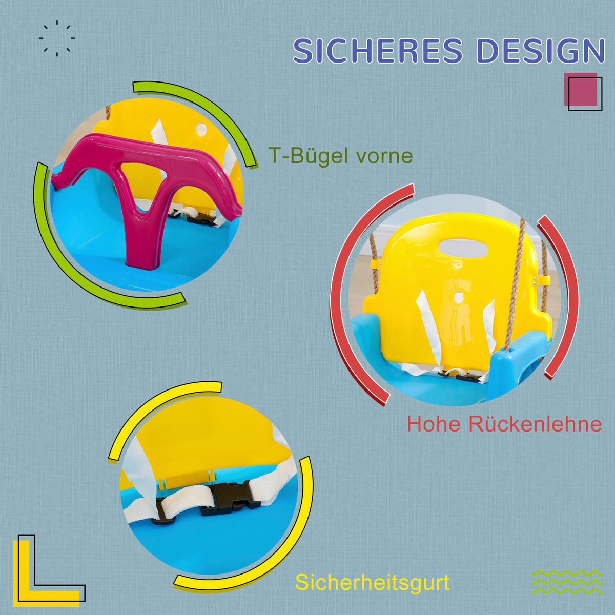 Outsunny Schaukel blau B/H/L: ca. 33x42x180 cm Kinderschaukel - lila/blau (180,00/33,00/42,00cm) - Outsunny