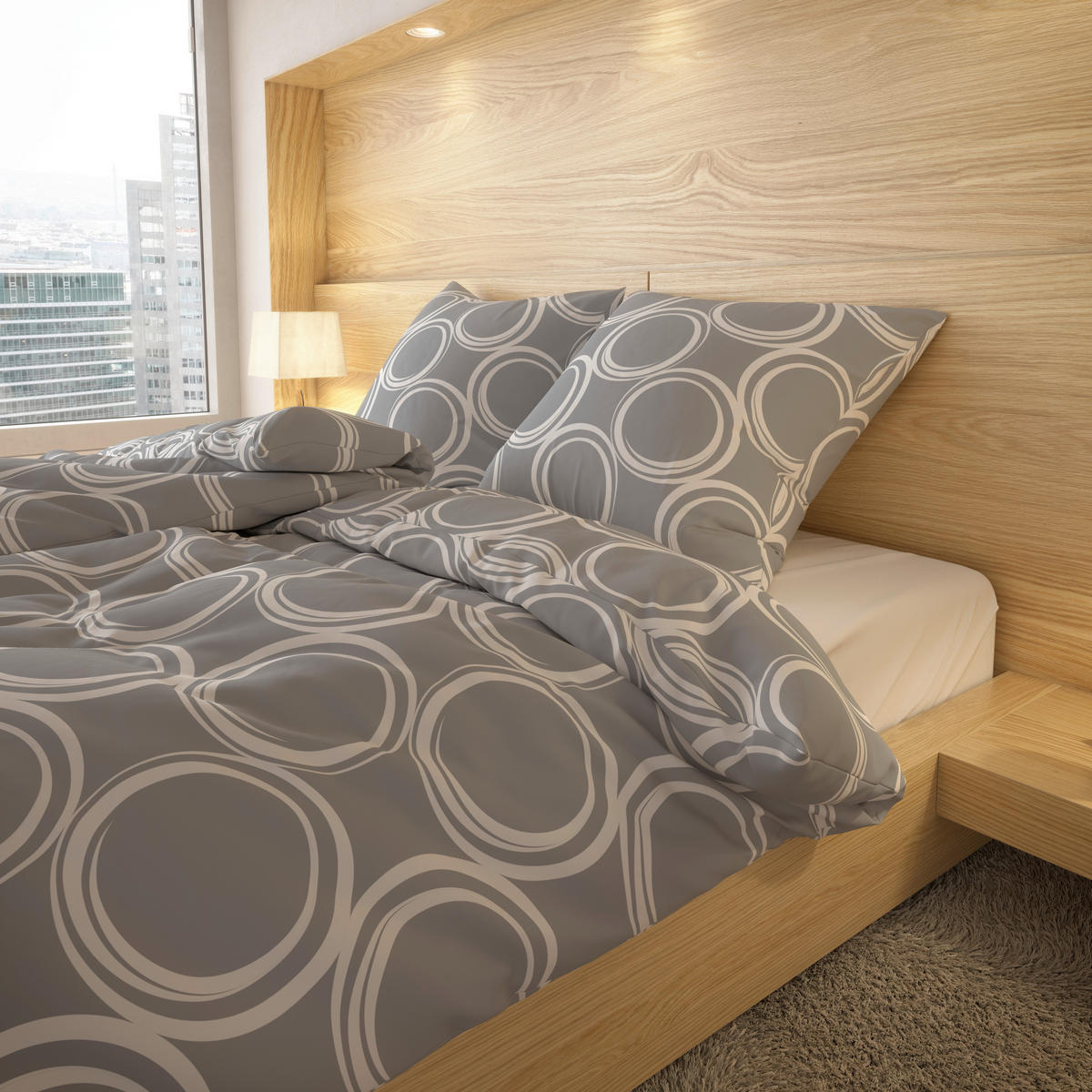 Microfaser Bettwäsche Fleece Bettwäsche_Fleece Kreise 135x200cm - hellgrau/weiß (135,00/200,00cm)