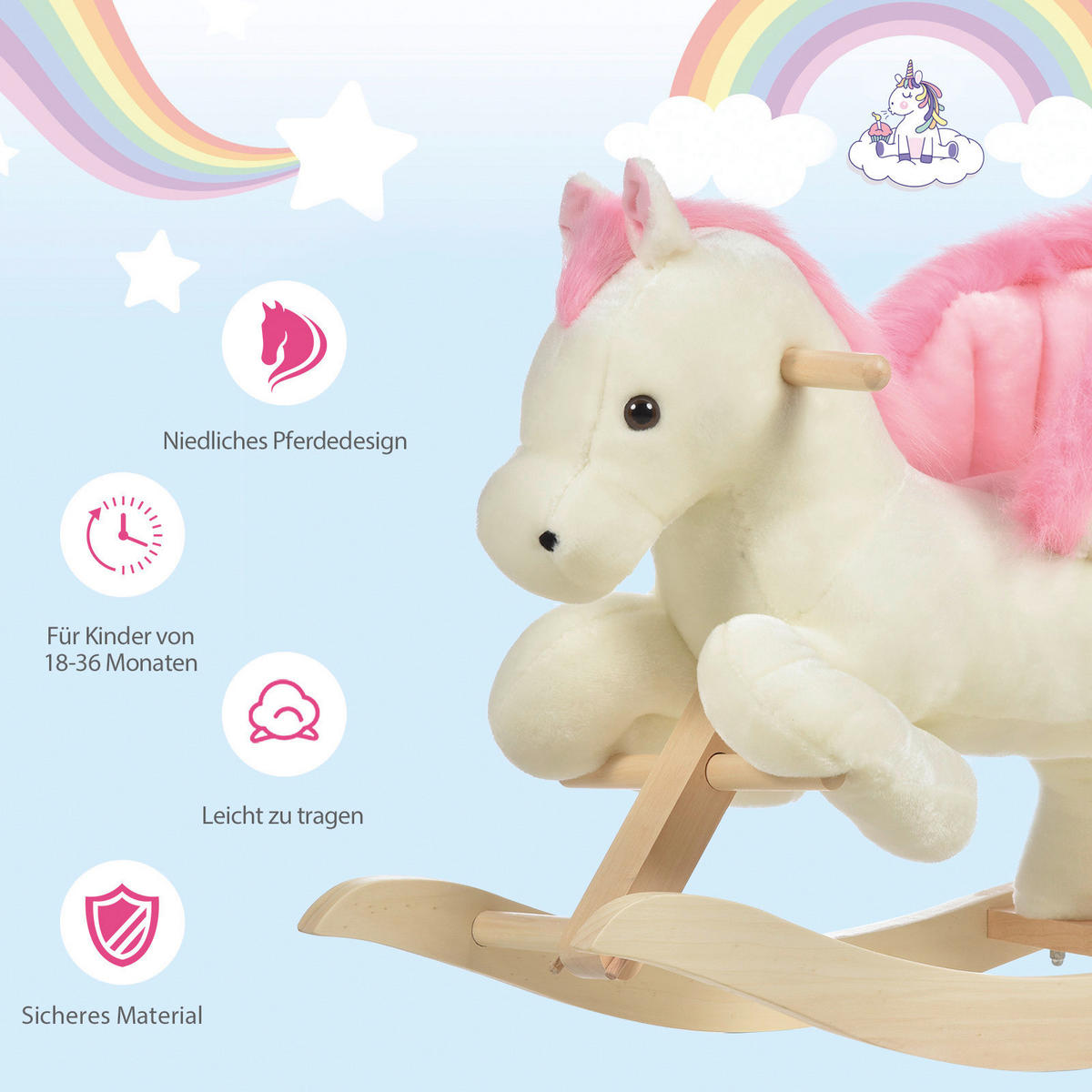 HOMCOM Kinder-Schaukelpferd B/H/L: ca. 28x57x70 cm Schaukelpferd - weiß/rosa (70,00/28,00/57,00cm) - HOMCOM