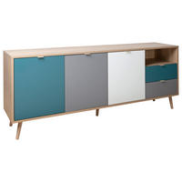 Sideboard Cuba Eiche Sonoma Nachbildung weiß grau petrol B/H/T: ca. 180x71x40 cm Cuba - Eiche/weiß (180,00/71,00/40,00cm)