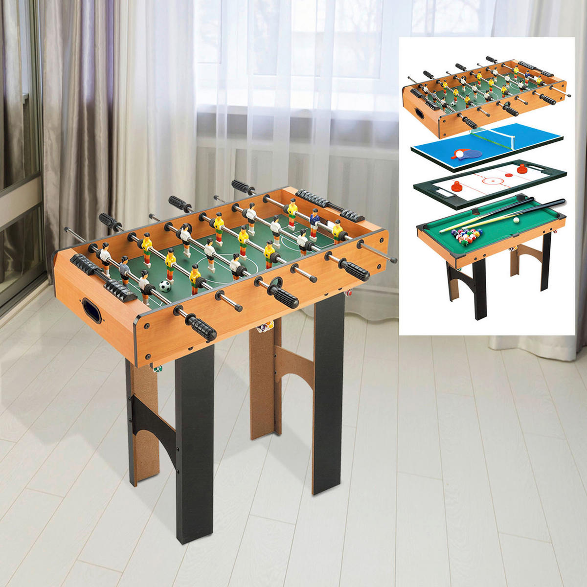 HOMCOM Multispieltisch schwarz MDF B/H/L: ca. 43x73x87 cm Multispieltisch - natur/schwarz (87,00/43,00/73,00cm) - HOMCOM
