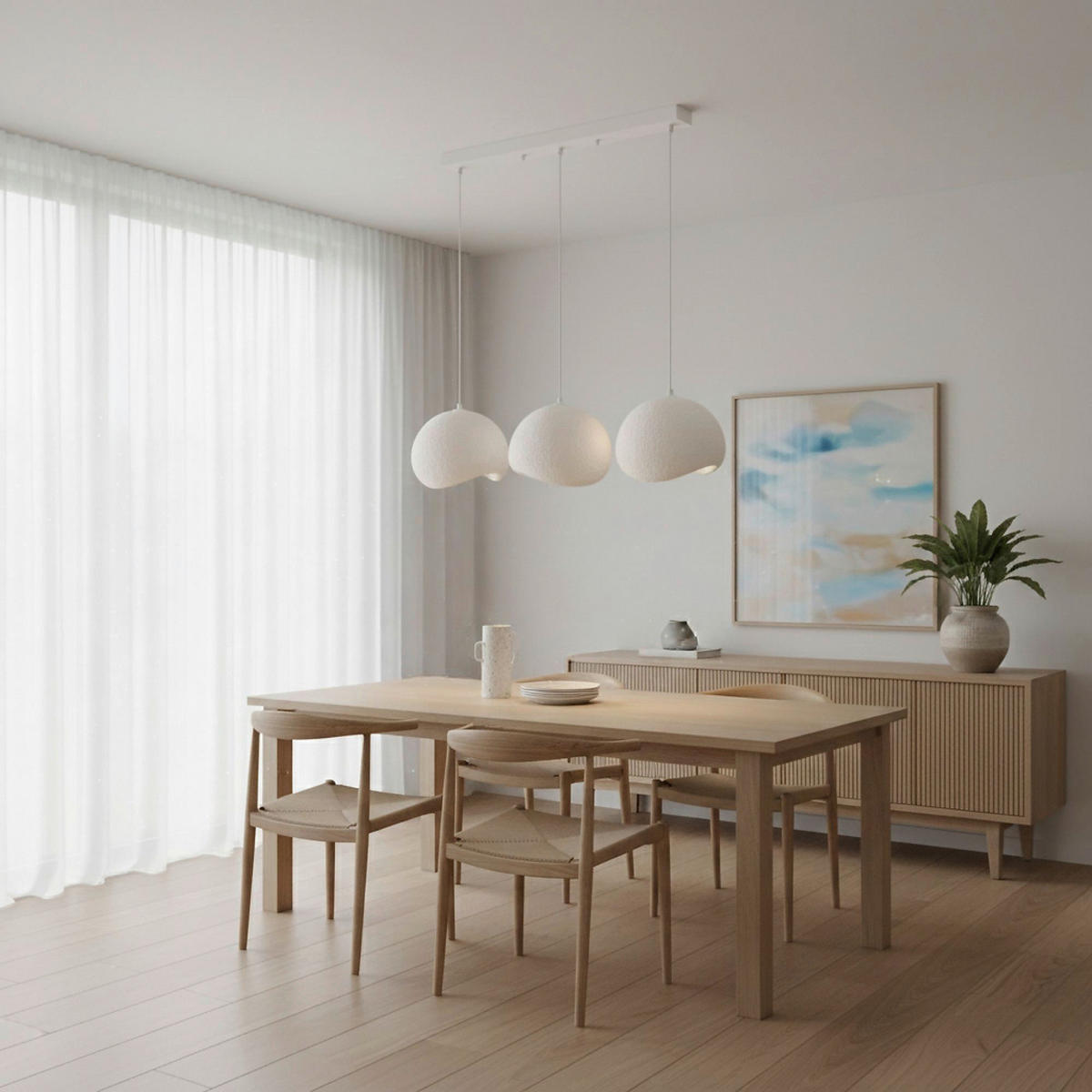 Opviq Pendelleuchte weiß Metall Polyester-Mischgewebe B/H/L: ca. 29x120x34 cm E27 3 Brennstellen Yontu - 15853 - A - weiß (34,00/29,00/120,00cm) - Opviq