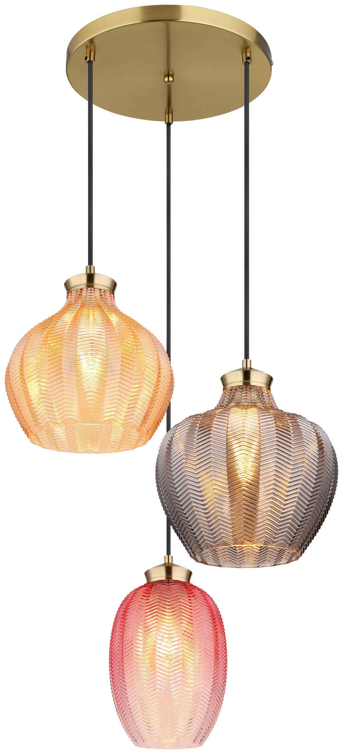 GLOBO Pendelleuchte gold Metall Glas H/D: ca. 120x45 cm E27 3 Brennstellen JESSICA - gold (45,00/120,00cm) - GLOBO