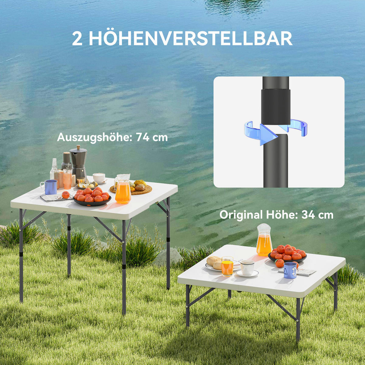 Outsunny Campingtisch B/H/L: ca. 86x74x86 cm Campingtisch - weiß (86,00/86,00/74,00cm) - Outsunny